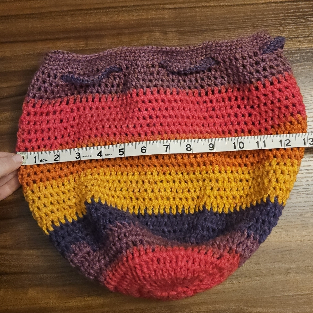 Crochet Drawstring Backpack - Pink & Orange - Picture 4 of 6